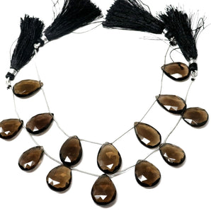Natural Smokey Topaz Faceted Large Pear Drops, 15x23-16x25 mm, Rich Color, (STZ-PR-15x23-16x25)(501)