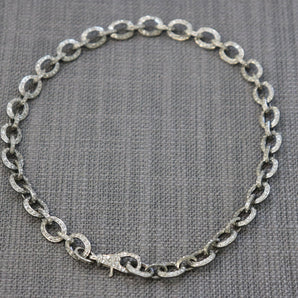 Pave Full Diamond sterling silver Oval Link chain with Diamond Lobster Clasp , (DCHN-04) - Beadspoint