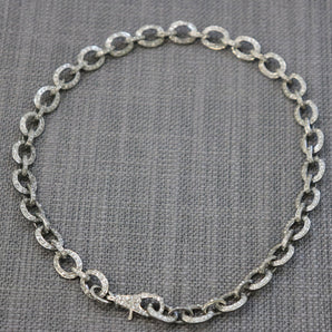 Pave Full Diamond sterling silver Oval Link chain with Diamond Lobster Clasp , (DCHN-04) - Beadspoint