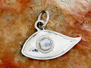 Sterling Silver  Artisan Eye Charm with Rainbow Moonstone, Multiple options, (AF-522)