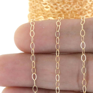 14k Gold Filled Flat Oval Cable Chain, 3.2 x 2.2 mm Links, (GF-058)