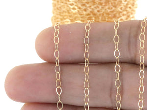 14k Gold Filled Flat Oval Cable Chain, 3.2 x 2.2 mm Links, (GF-058)