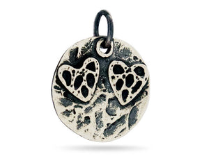 Sterling Silver Artisan Disc Charm with a Pair of Hearts , Multiple options, (AF-529)