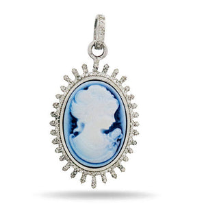 Pave Diamond Blue Agate Vintage Queen Pendant, (DMP-6025)