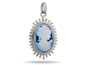 Pave Diamond Blue Agate Vintage Queen Pendant, (DMP-6025)