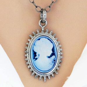 Pave Diamond Blue Agate Vintage Queen Pendant, (DMP-6025)