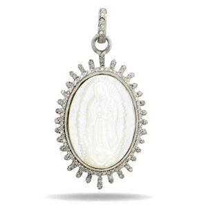 Pave Diamond Mother of Pearl Mary Pendant, (DMP-6018)