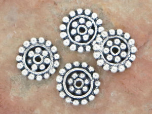 Bali Sterling Silver handmade Flat Bead Spacer with Granulations, 4 Pieces, (BA-5115)