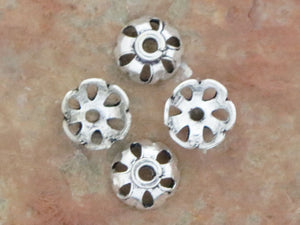 Bali Sterling Silver handmade Cut Out Bead Caps, 6 Pieces, (BA-5119)