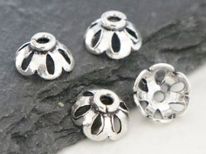 Bali Sterling Silver handmade Cut Out Bead Caps, 6 Pieces, (BA-5119)