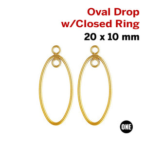 1 Pair, 14k Gold Filled Oval Drop w/ inside Ring, 10 x 20 mm, (GF-765-20) - Beadspoint