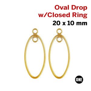 1 Pair, 14k Gold Filled Oval Drop w/ inside Ring, 10 x 20 mm, (GF-765-20) - Beadspoint