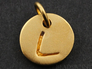 24K Gold Vermeil Over Sterling Initial "L" on a Disc Charm -- VM/2034/L - Beadspoint