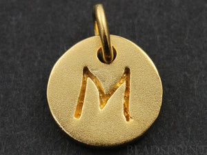 24K Gold Vermeil Over Sterling Initial "M" on a Disc Charm -- VM/2034/M - Beadspoint