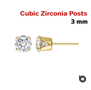 1 Pair, 14k Gold Filled CZ Post Earring, 3.0 mm, (GF-769-3) - Beadspoint