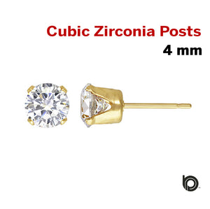 1 Pair, 14k Gold Filled CZ Post Earring, 4.0 mm, (GF-769-4) - Beadspoint