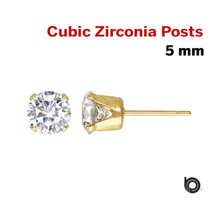 1 Pair, 14k Gold Filled White CZ Post Earring, Extra Bright, 5.0 mm, (GF-769-5) - Beadspoint