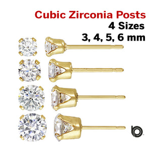 1 Pair, 14k Gold Filled CZ Post Earring, 4 Sizes, (GF-769) - Beadspoint