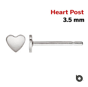 1 Pair, Sterling Silver Heart Post Earring AT, 3.5 mm, (SS-1027) - Beadspoint