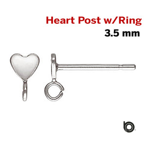 1 Pair, Sterling Silver Heart Post Earring w/Ring AT, 3.5 mm, (SS-1028) - Beadspoint