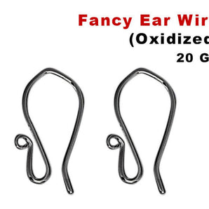 Sterling Silver Oxidized Flat Kite Earwire, 20GA Wire (OX-702)