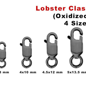 Sterling Silver Oxidized Lobster Clasp, 4 Sizes, (OX-852)