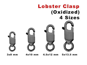 Sterling Silver Oxidized Lobster Clasp, 4 Sizes, (OX-852)