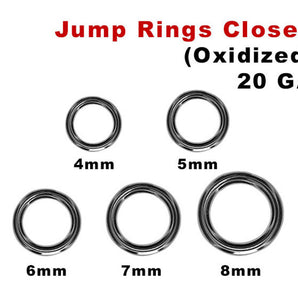 Sterling Silver Oxidized Handmade Artisan Closed Jump Rings, 5 Sizes, (OX-JR20-CL)