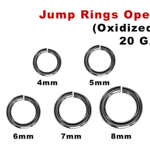 Sterling Silver Oxidized Open Jump Rings, 5 Sizes, (OX-JR20-O)