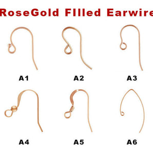 14K Rose Gold Filled Ear wires, Multiple Styles, (RG-298-RG-310)