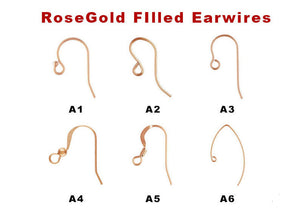 14K Rose Gold Filled Ear wires, Multiple Styles, (RG-298-RG-310)