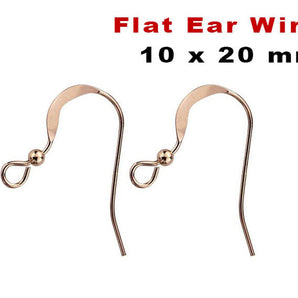 14K Rose Gold Filled Flat Ear Wires With 2 mm Bead, (RG-305)