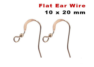 14K Rose Gold Filled Flat Ear Wires With 2 mm Bead, (RG-305)