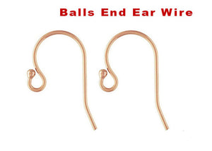 14K Rose Gold Balls End Ear Wire, (RG-307)
