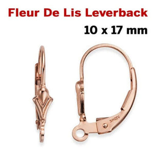 14K Rose Gold Filled Fleur De Lis Leverback, 10x17 mm, (RG-312)