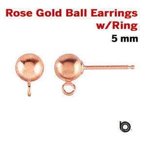 14K Rose Gold Filled Ball Earrings, 5 mm, 1 Pair, 2 Pcs, (RG/314) - Beadspoint