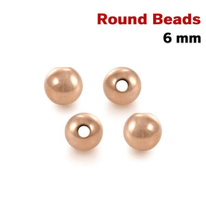 14K Rose Gold Filled Round Beads, 6 mm, 10 Pcs, (RG/550/6) - Beadspoint