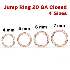 14k Rose Gold Filled Jump Ring 20 GA Closed, 4 Sizes, (RG-JR20-C)