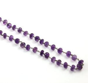 Amethyst Faceted Roundels Wire Wrapped Chain, (RS-AM-183) - Beadspoint