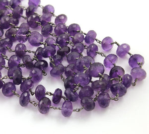 Amethyst Faceted Roundels Wire Wrapped Chain, (RS-AM-183) - Beadspoint