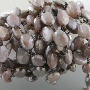 Brown Moonstone Faceted Wrapped Rosary Chain, (RS-BMNS-144) - Beadspoint