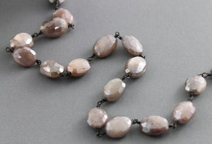Brown Moonstone Faceted Wrapped Rosary Chain, (RS-BMNS-144) - Beadspoint