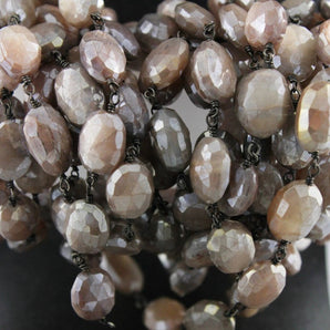 Brown Moonstone Faceted Wrapped Rosary Chain, (RS-BMNS-144) - Beadspoint