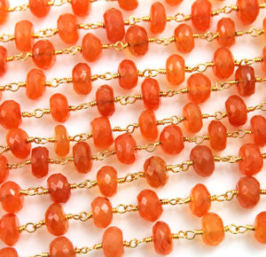 Carnelian Faceted Wire Wrapped Rosary Chain, (RS-CAR-63) - Beadspoint