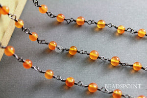Carnelian Roundels Wire Wrapped Rosary Chain, (RS-CAR-67) - Beadspoint