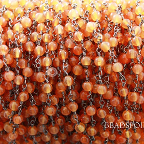 Carnelian Roundels Wire Wrapped Rosary Chain, (RS-CAR-67) - Beadspoint