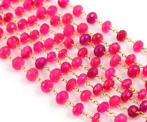 Fuschia Chalcedony Faceted Wire Wrapped Rosary Chain, (RS-FCL-167) - Beadspoint