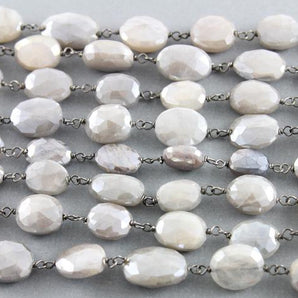 Grey Moonstone Faceted Wire Wrapped Rosary Chain, (RS-GMNS-145) - Beadspoint