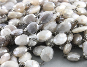 Grey Moonstone Faceted Wire Wrapped Rosary Chain, (RS-GMNS-145) - Beadspoint