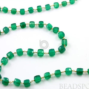 Green Onyx  Faceted  Cube Chain, (RS-GRX-159) - Beadspoint